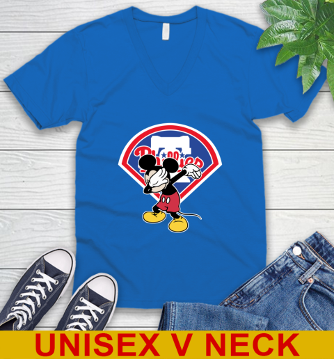 Philadelphia Phillies MLB Baseball Dabbing Mickey Disney Sports V-Neck T-Shirt 6
