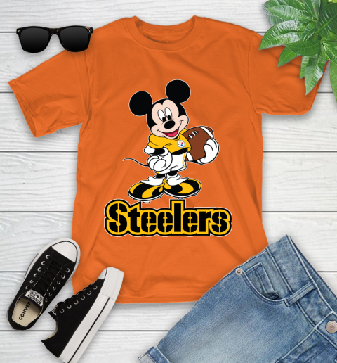 NFL Football Pittsburgh Steelers Cheerful Mickey Mouse Shirt Youth T-Shirt 7