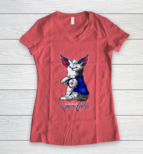 NHL My Cat Loves Washington Capitals Hockey Women's V-Neck T-Shirt 4