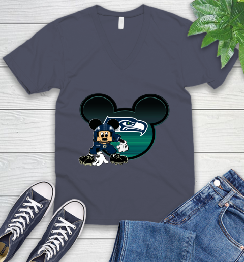 NFL Seattle Seahawks Mickey Mouse Disney Football T Shirt V-Neck T-Shirt 9