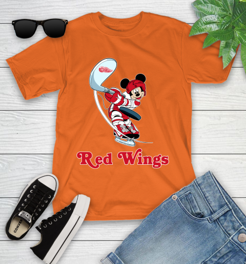 NHL Hockey Detroit Red Wings Cheerful Mickey Mouse Shirt Youth T-Shirt 7