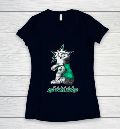 NHL My Cat Loves Dallas Stars Hockey Women's V-Neck T-Shirt 2