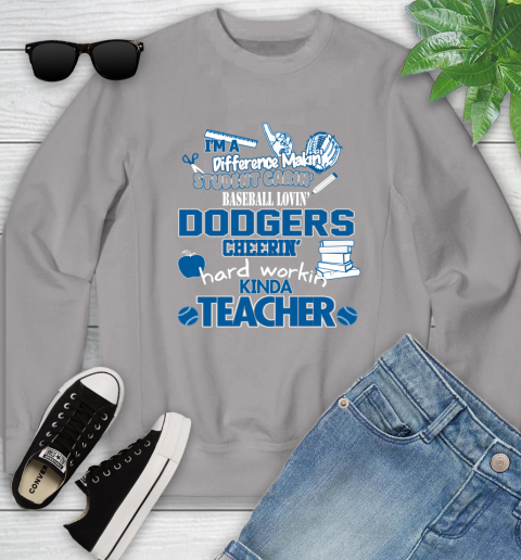 Los Angeles Dodgers MLB I'm A Difference Making Student Caring Baseball Loving Kinda Teacher Youth Sweatshirt 3