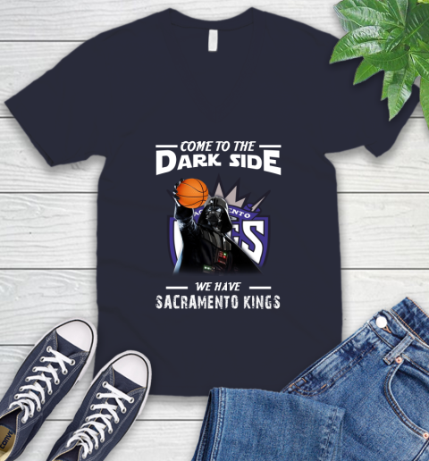 NBA Come To The Dark Side We Have Sacramento Kings Star Wars Darth Vader Basketball V-Neck T-Shirt 2