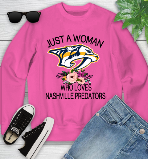 NHL Just A Woman Who Loves Nashville Predators Hockey Sports Youth Sweatshirt 3