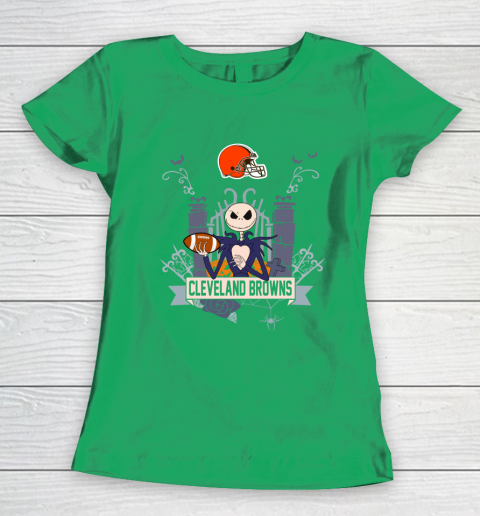NFL Cleveland Browns Football Jack Skellington Halloween Women's T-Shirt 5