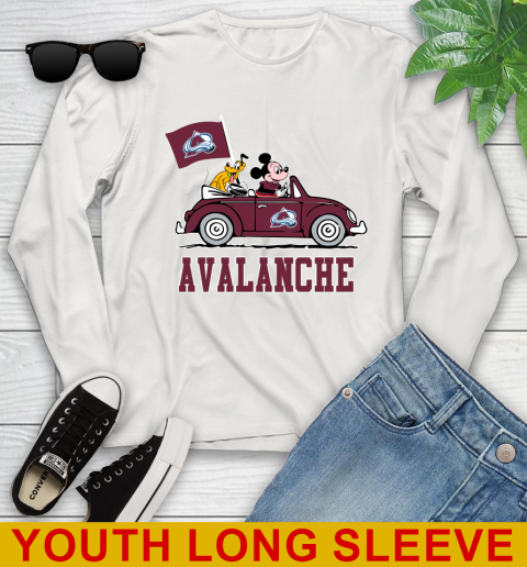 NHL Hockey Colorado Avalanche Pluto Mickey Driving Disney Shirt Youth Long Sleeve - Image 13