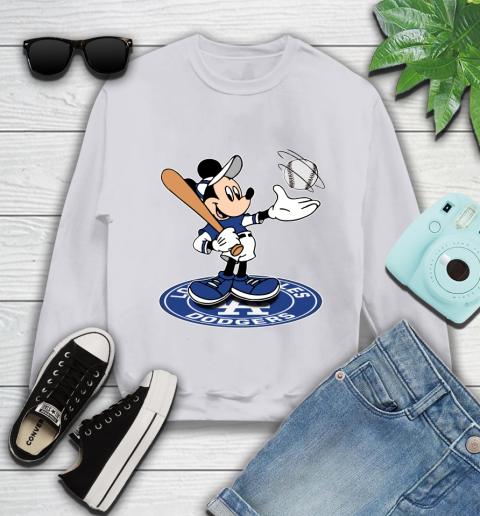MLB Baseball Los Angeles Dodgers Cheerful Mickey Disney Shirt Youth Sweatshirt 4