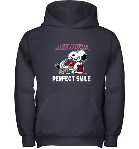 ve84 colorado avalanche snoopy perfect smile the peanuts youth hoodie 43 front navy