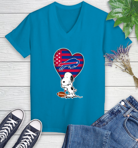 Buffalo Bills NFL Football The Peanuts Movie Adorable Snoopy Women's V-Neck T-Shirt 7