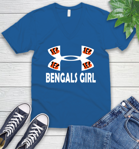 NFL Cincinnati Bengals Girl Under Armour Football Sports V-Neck T-Shirt 5