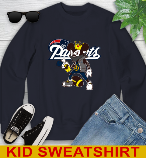 New England Patriots NFL Football Mickey Peace Sign Sports Youth Sweatshirt 3