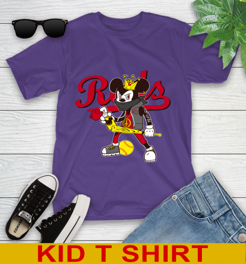 Cincinnati Reds MLB Baseball Mickey Peace Sign Sports Youth T-Shirt 4