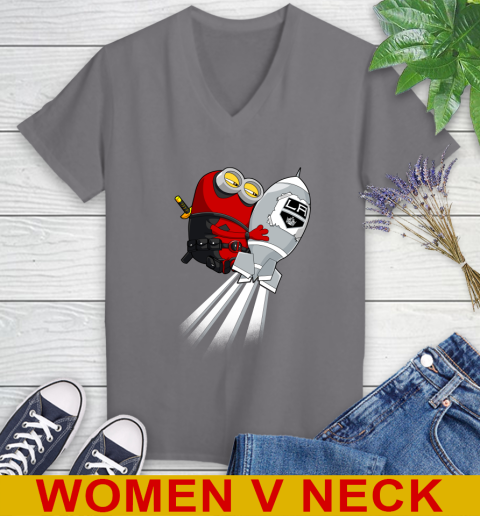 NHL Hockey Los Angeles Kings Deadpool Minion Marvel Shirt Women's V-Neck T-Shirt 11