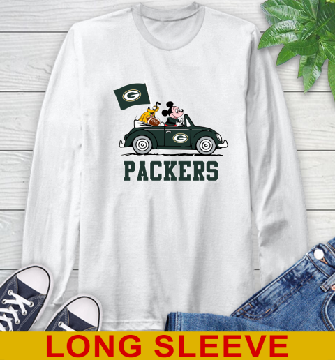 NFL Football Green Bay Packers Pluto Mickey Driving Disney Shirt Long Sleeve T-Shirt