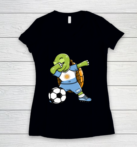 Dabbing Turtle Argentina Soccer Fans Jersey Flag Football Women's V-Neck T-Shirt