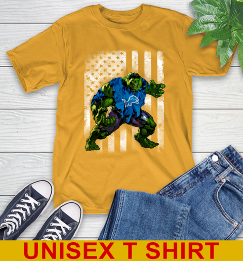 Detroit Lions Hulk Marvel Avengers NFL Football American Flag T-Shirt 2