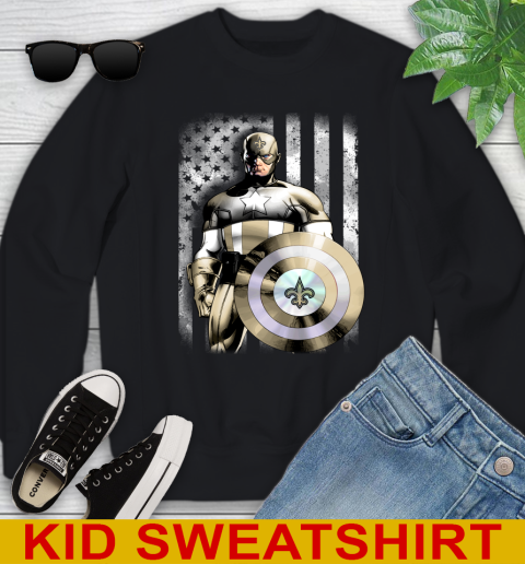 New Orleans Saints NFL Football Captain America Marvel Avengers American Flag Shirt Youth Sweatshirt