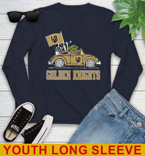 NHL Hockey Vegas Golden Knights Darth Vader Baby Yoda Driving Star Wars Shirt Youth Long Sleeve 3