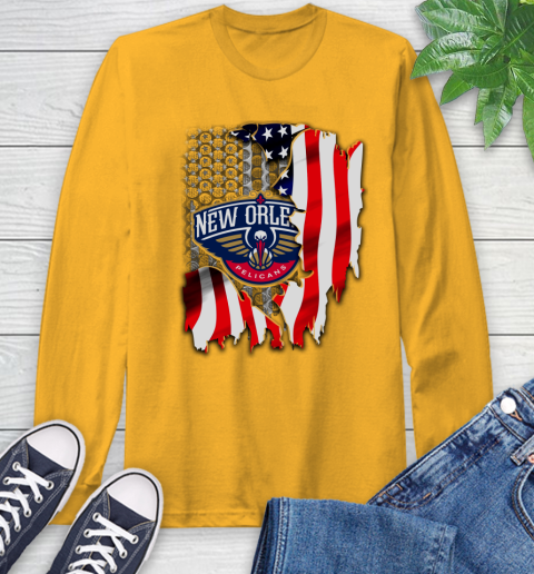 New Orleans Pelicans NBA Basketball American Flag Long Sleeve T-Shirt 2