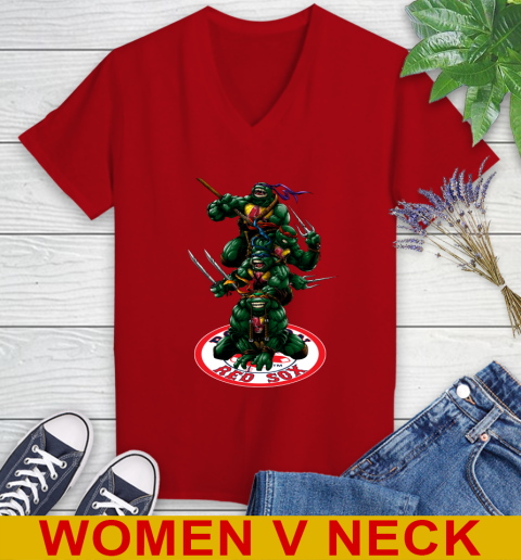 MLB Baseball Boston Red Sox Teenage Mutant Ninja Turtles Shirt Women's V-Neck T-Shirt 12