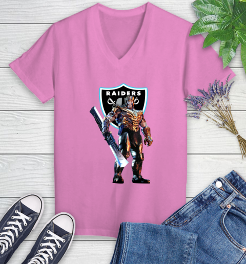 NFL Thanos Gauntlet Avengers Endgame Football Oakland Raiders Women's V-Neck T-Shirt 14
