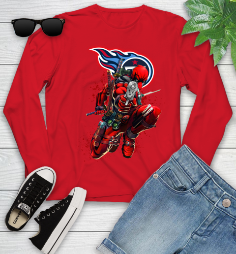 NFL Deadpool Marvel Comics Sports Football Tennessee Titans Youth Long Sleeve 11