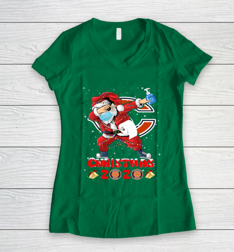 Chicago Bears Funny Santa Claus Dabbing Christmas 2020 NFL Women's V-Neck T-Shirt 3