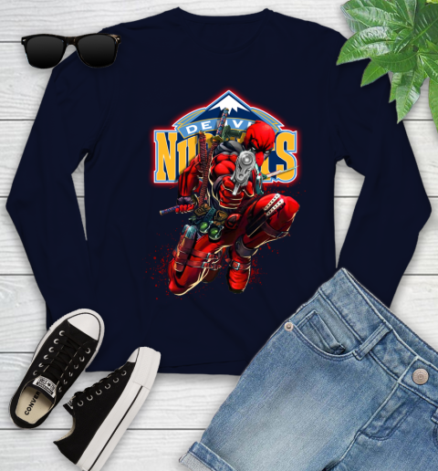 NBA Deadpool Marvel Comics Sports Basketball Denver Nuggets Youth Long Sleeve 3