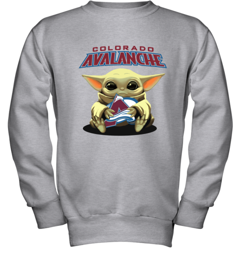 Baby Yoda Hugs The Colorado Avalanche Ice Hockey Youth Sweatshirt