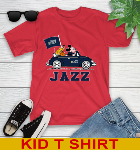 NBA Basketball Utah Jazz Pluto Mickey Driving Disney Shirt Youth T-Shirt 10