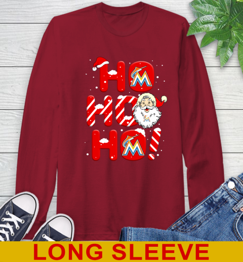 Miami Marlins MLB Baseball Ho Ho Ho Santa Claus Merry Christmas Shirt Long Sleeve T-Shirt 9