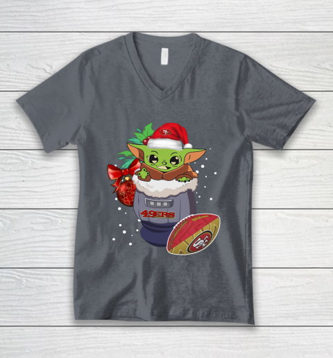 San Francisco 49ers Christmas Baby Yoda Star Wars Funny Happy NFL V-Neck T-Shirt 5
