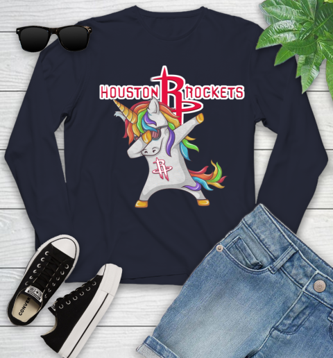 Houston Rockets NBA Basketball Funny Unicorn Dabbing Sports Youth Long Sleeve 3