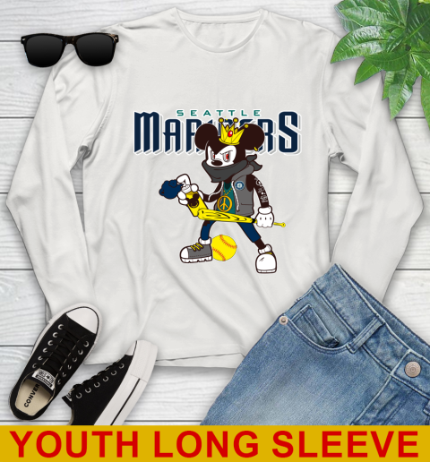 Seattle Mariners MLB Baseball Mickey Peace Sign Sports Youth Long Sleeve 12