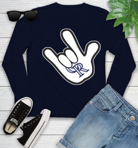 Colorado Rockies MLB Baseball Mickey Rock Hand Disney Youth Long Sleeve 3