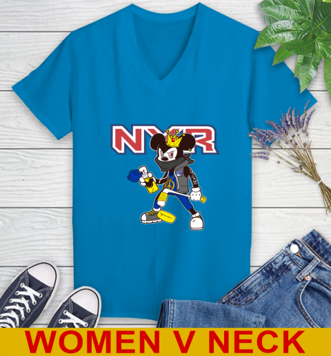 New York Rangers NHL Hockey Mickey Peace Sign Sports Women's V-Neck T-Shirt 8