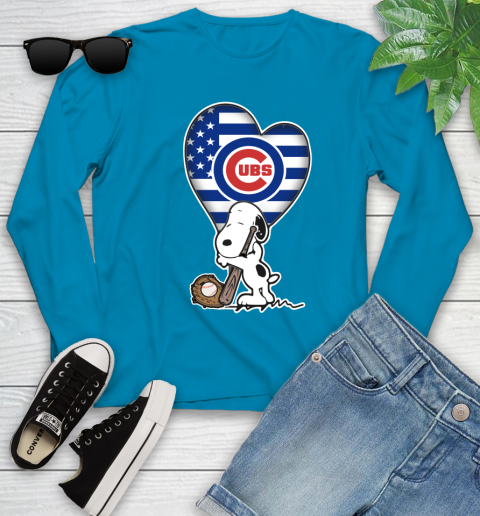 Chicago Cubs MLB Baseball The Peanuts Movie Adorable Snoopy Youth Long Sleeve 7