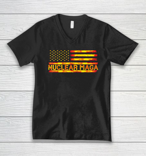 Nuclear Maga USA Flag V-Neck T-Shirt