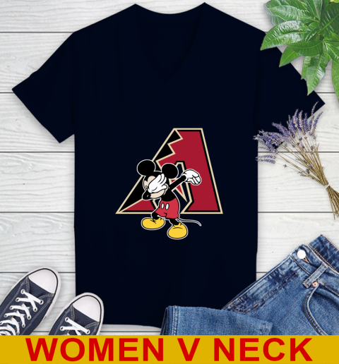 Arizona Diamondbacks MLB Baseball Dabbing Mickey Disney Sports Women's V-Neck T-Shirt 3