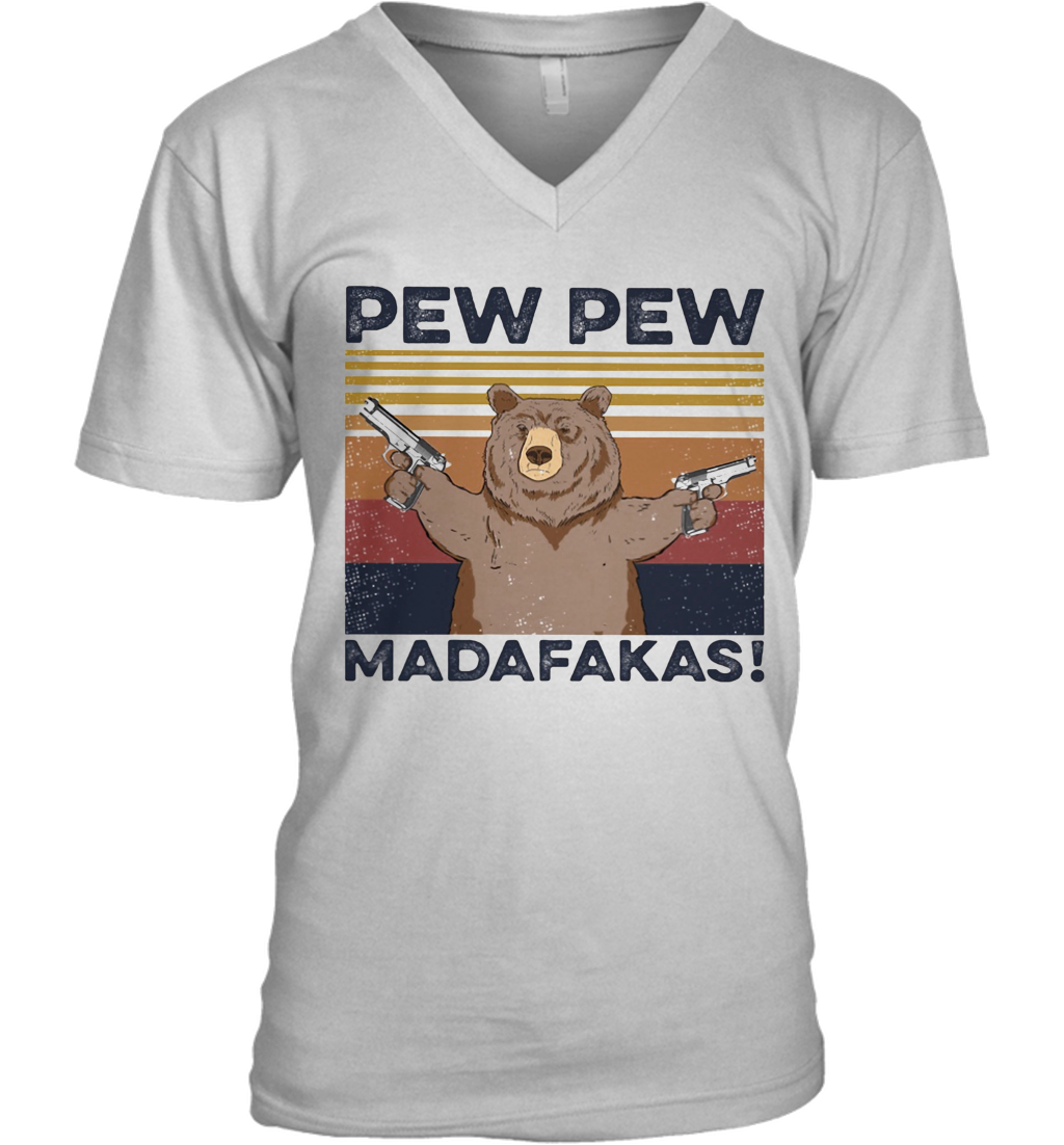 Bear Pew Pew Madafakas Vintage Retro V-Neck T-Shirt