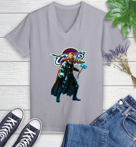 NBA Thor Avengers Endgame Basketball Cleveland Cavaliers Women's V-Neck T-Shirt 4