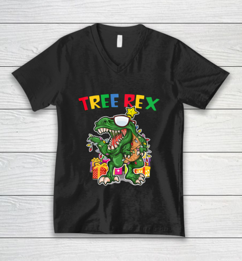 Tree Rex Christmas Dinosaur Pajamas Men Boys Kids Xmas Gifts V-Neck T-Shirt