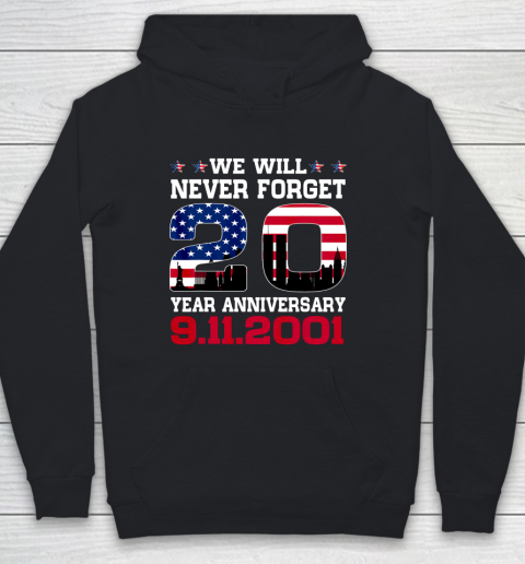 Never Forget 911 20th Anniversary Patriot Day USA Flag Youth Hoodie