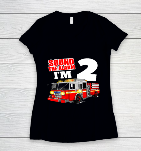 Kids Fire Truck 2nd Birthday T Shirt Boy Firefighter 2 Years Old Women's V-Neck T-Shirt