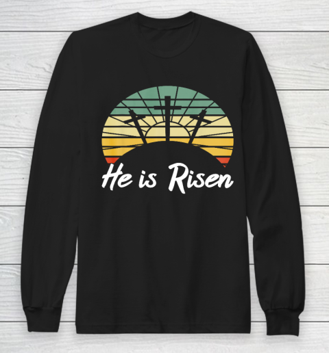 Retro He Is Risen Christian Jesus Christ Religious Easter Long Sleeve T-Shirt