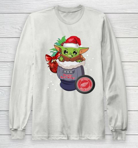 Detroit Red Wings Christmas Baby Yoda Star Wars Funny Happy NHL Long Sleeve T-Shirt 12