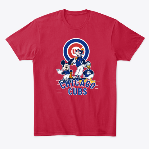 qowo chicago cubs mickey mouse donald duck goofy classic t shirt 2 front red
