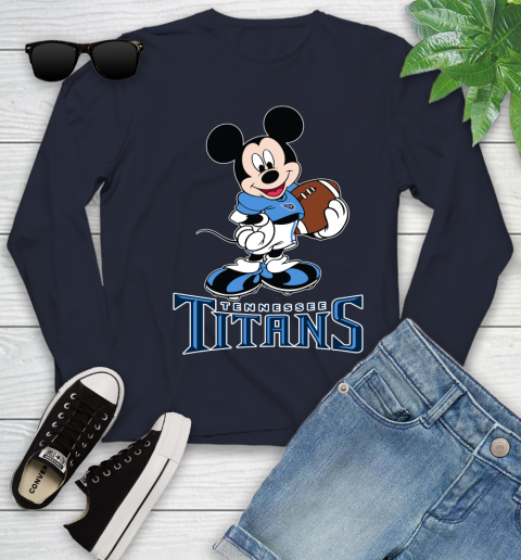 NFL Football Tennessee Titans Cheerful Mickey Mouse Shirt Youth Long Sleeve 3