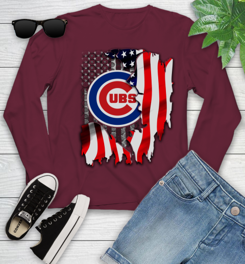 Chicago Cubs MLB Baseball American Flag Youth Long Sleeve 6